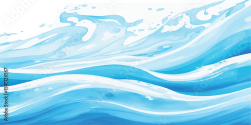 Elegant Blue and White Abstract Water Splash Texture with Ocean Motion Effect and Light Watercolor Layers, ynamic Blue and White Water Wave Composition with Intricate Transparent Layers 