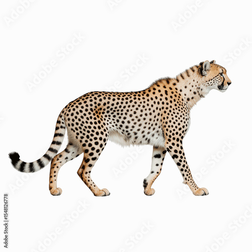 Cheetah Stroll: A majestic cheetah, known for its speed and agility, strides gracefully, showcasing its distinctive spotted coat, a symbol of the wild's untamed beauty. photo