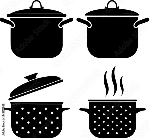 pot with lid and steam symbol  kitchen saucepan ic.eps