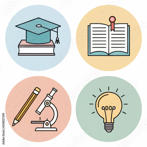 Minimal Education Icons – Online Course, Microscope & Study Symbols