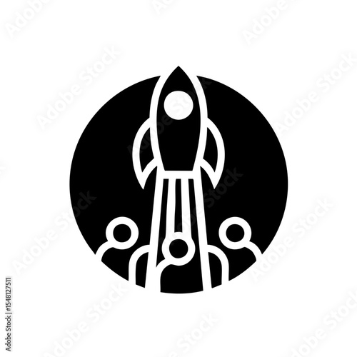 Team of people with a motivational mood launching a rocket representing teamwork and innovation
