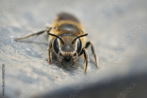 Facial closeup on a Hoplitis solitary bee threatening with it's open jaws