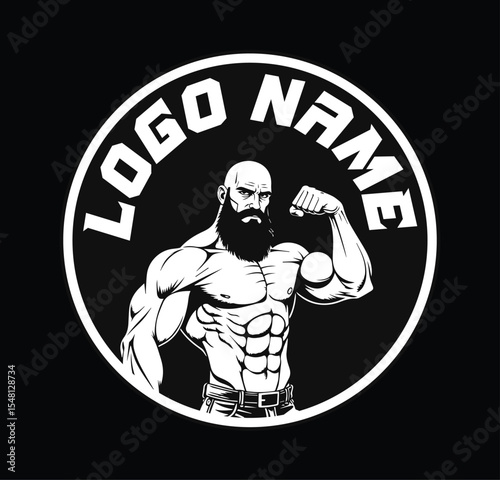 Bald Bodybuilder Fitness Logo Design