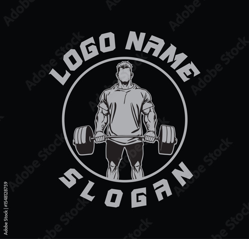 Bodybuilder with Barbell Fitness Logo Design