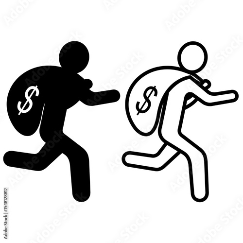 icon of person running away with money bag, simple flat style, vector illustration, symbol, design logo template pictogram, for ui or ux isolated on white for mobile app, editable