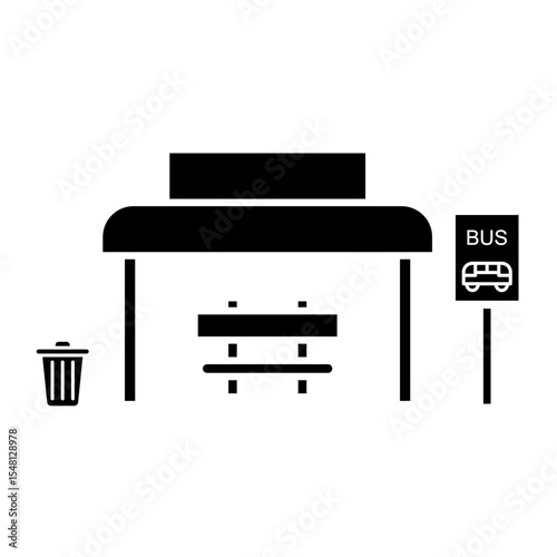 bus stop icon, simple flat style, vector illustration, symbol, design logo template pictogram, for ui or ux isolated on white for mobile app, editable