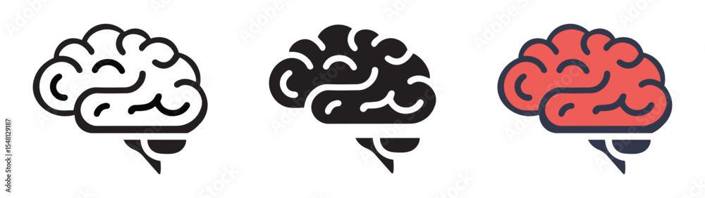Set of brain vector icon in outline, glyph, filled outline style. Three icon style variants in one pack. vector illustration .