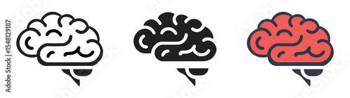 Set of brain vector icon in outline, glyph, filled outline style. Three icon style variants in one pack. vector illustration .