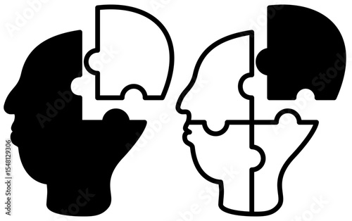 puzzle head icon, simple flat style, vector illustration, symbol, design logo template pictogram, for ui or ux isolated on white for mobile app, editable
