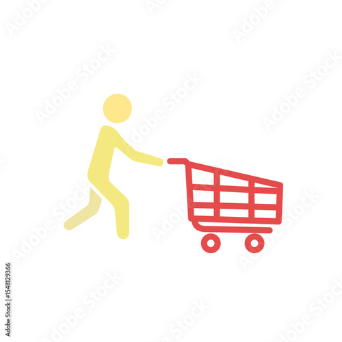 icon of person pushing shopping cart, simple flat style, vector illustration, symbol, design logo template pictogram, for ui or ux isolated on white for mobile app, editable