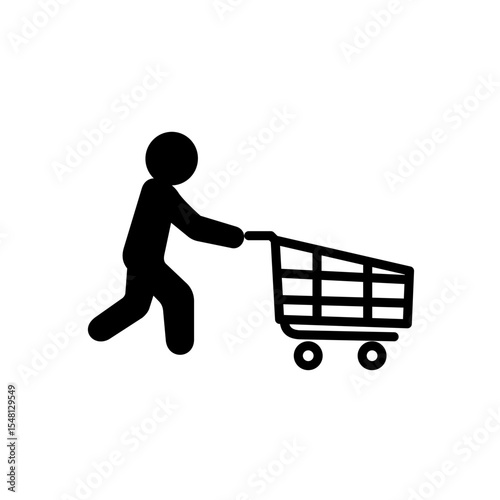 icon of person pushing shopping cart, simple flat style, vector illustration, symbol, design logo template pictogram, for ui or ux isolated on white for mobile app, editable
