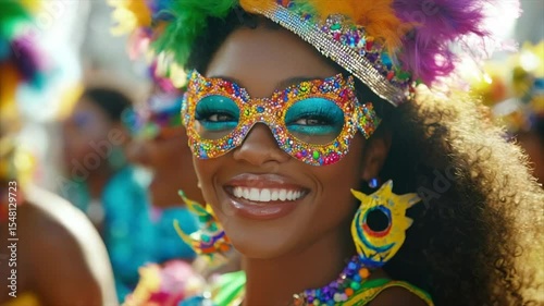 Smiling woman in vibrant carnival costume