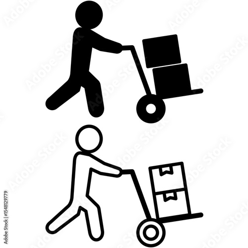 icon of person pushing hand truck, simple flat style, vector illustration, symbol, design logo template pictogram, for ui or ux isolated on white for mobile app, editable