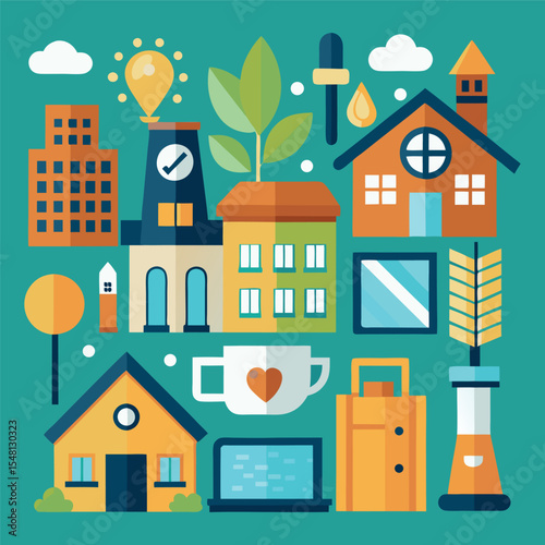 Home and building icons set. Illustration 