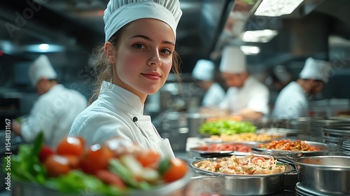 Chef Preparing Gourmet Dish in Restaurant Kitchen