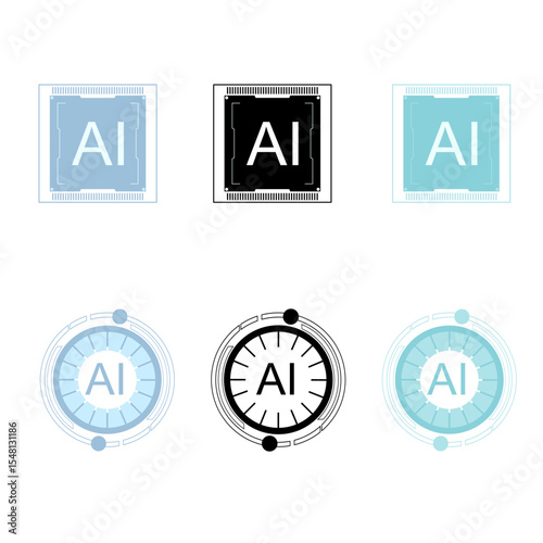 Artificial intelligence icon, Microchip AI logo and Futuristic Computing. AI processor vector icon flat design. AI motherboard chip.