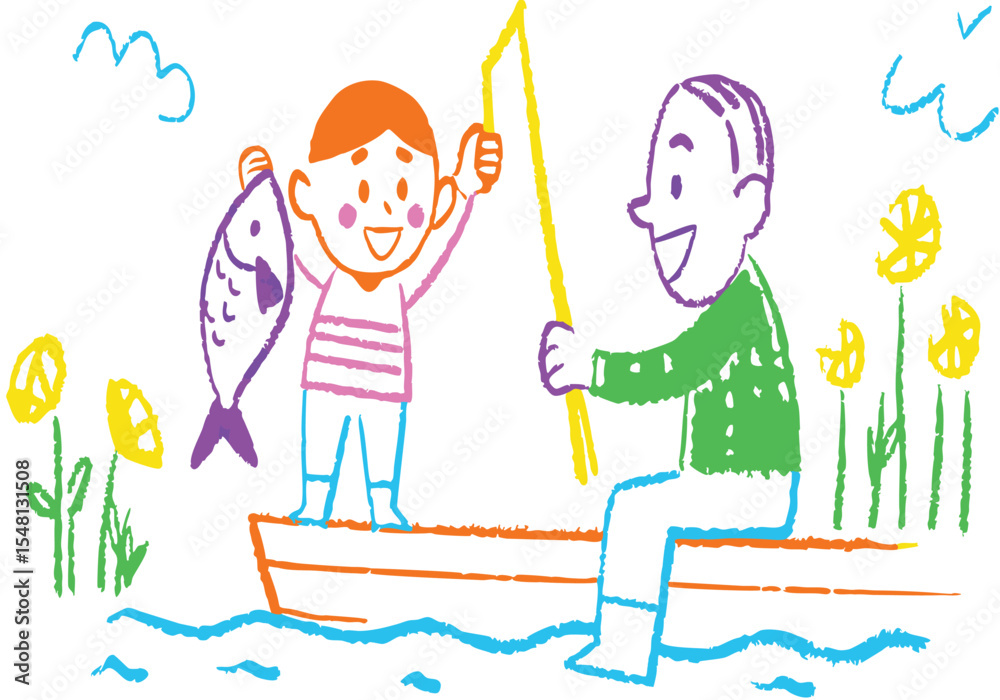 Fototapeta premium Happy family and kids joyfully playing on the beach, a fun summer illustration