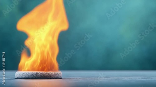 Burning Methanol Tablet: A close-up shot of a methanol tablet burning with a vibrant, intense flame against a blurred teal background. The image evokes a sense of energy and controlled combustion.