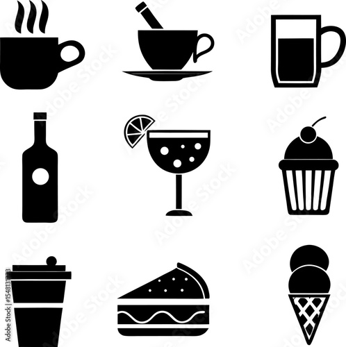 this vector icon set features food and drink icons.eps