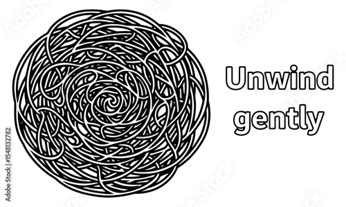 A Series for Alleviating Sadness and Treating Depression :(34) "Unwind Gently": Line Art of a Tangled Circle (for Coloring)