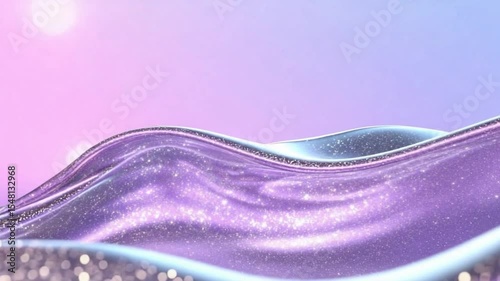 Abstract Textile of Pastel Hues: A captivating wave of shimmering fabric, bathed in a dreamy gradient of pastel pink and blue, creates a mesmerizing visual texture.