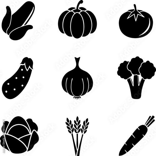 vegetables and farm veggies  vector silhouette ico.eps