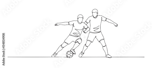 Two soccer players competing intensely over a ball in a sketch style drawing