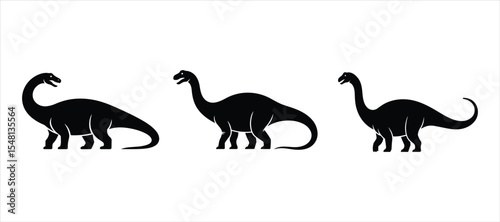 Brontosaurus dinosaur silhouette vector set hand drawn illustration on white background. dinosaur silhouette vector icon.