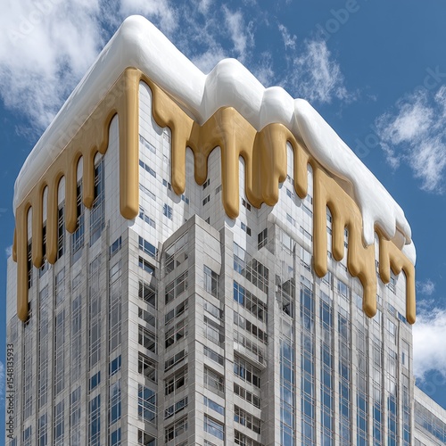 Modern Building with Golden Dripping Facade