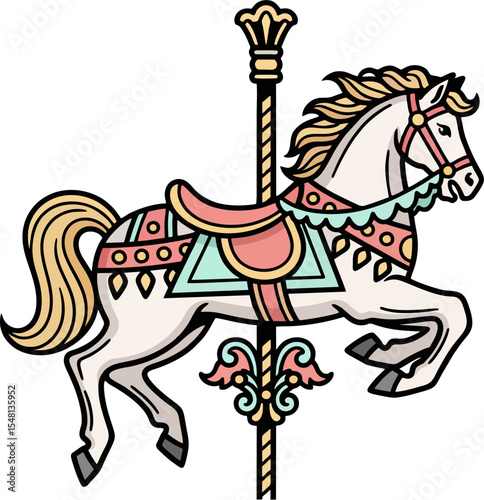 Vintage Carousel Horse Illustration, Classic Merry-Go-Round Vector Art