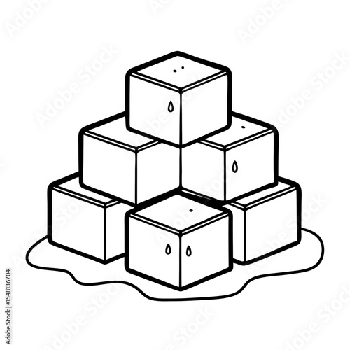 Pile of melting caramel cubes in clean and simple design  