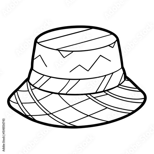 Black and white patterned bucket hat with geometric designs  