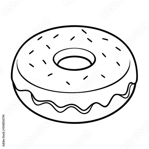 Chocolate donut with sprinkles and icing on a white background  