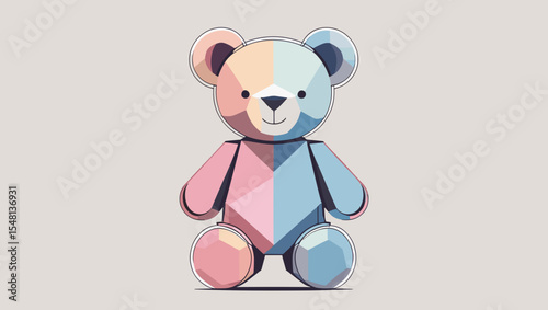 Cute geometric illustration of a teddy bear designed with pastel colors and a charming expression