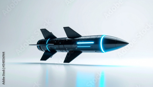 Futuristic sci-fi 3D missile icon, glowing blue accents, matte black surface, cyberpu