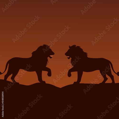 wildlife portrait, colorful sky, lion artwork, nature backdrop, bold silhouette, vibrant wildlife, sunset art,