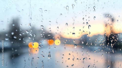Rainy Day Window: A captivating shot through a rain-streaked window, blurring the city lights, creating a melancholic atmosphere, inviting reflection.