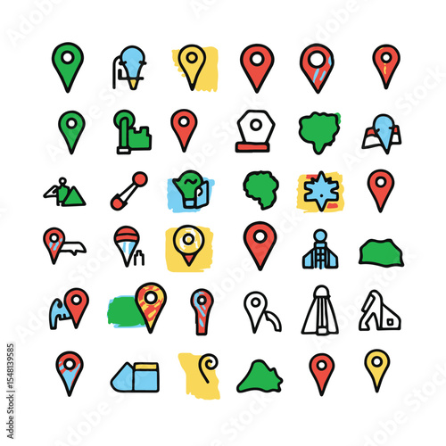 Colorful location pin icons set for maps and navigation