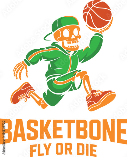 Basketbone Fly or Die  Skeleton Basketball Player Graphic