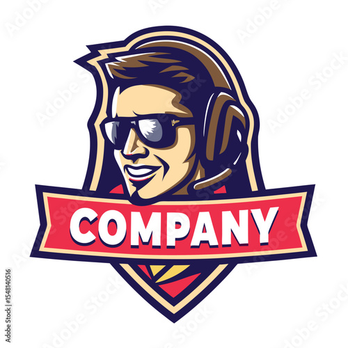 Company logo with a person wearing headphones and sunglasses