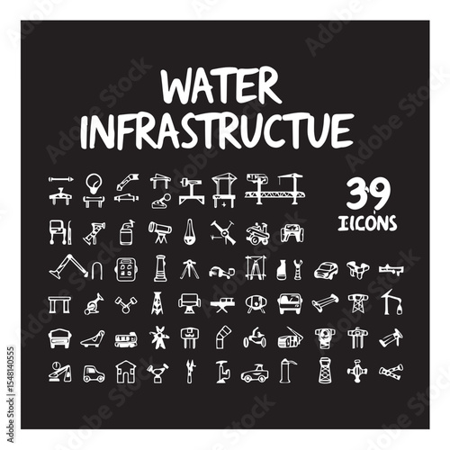 Thirty nine water infrastructure icons collection graphic