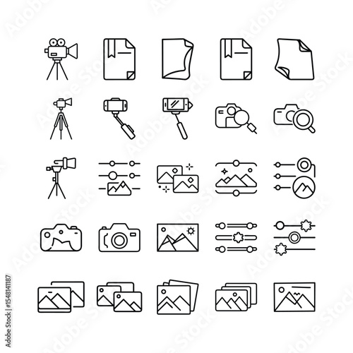 Vector art of set of photography and image editing icons isolated on white background