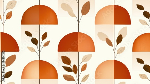 A minimalist pattern featuring warm colors and abstract floral elements, perfect for contemporary design projects.