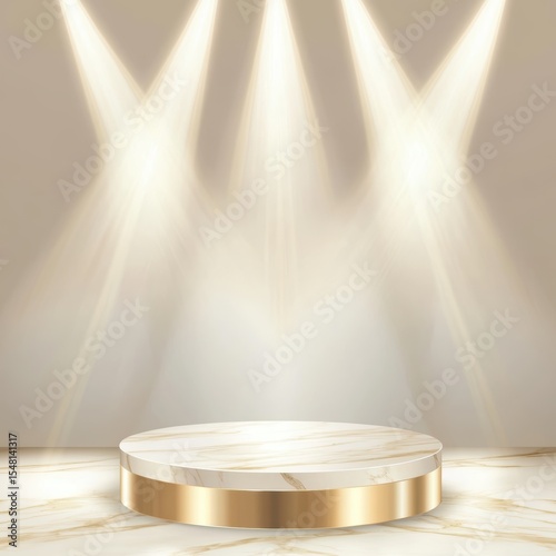 A modern, illuminated stage with a marble base, perfect for displays, presentations, or showcasing products.