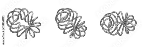3D Chrome Metallic Abstract Shape Objects, 3d rendering steel gradient shape design element, futuristic, shiny design