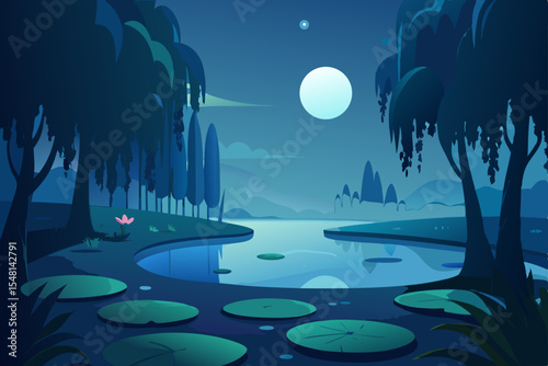 night landscape with moon and sea