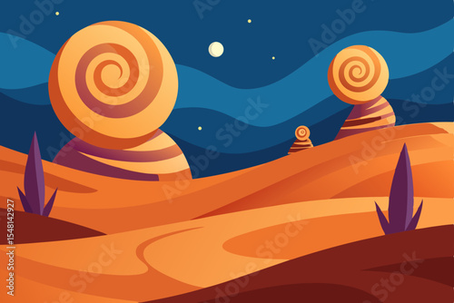 vector illustration of a desert landscape with moon