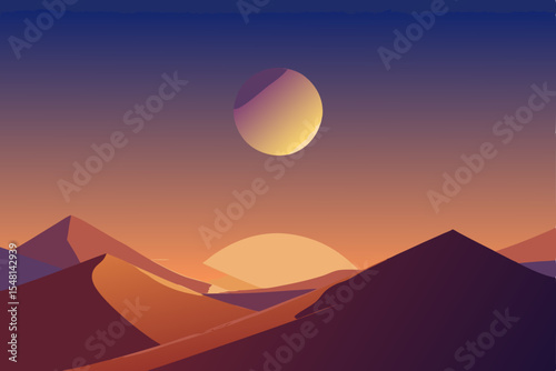 desert landscape with pyramids