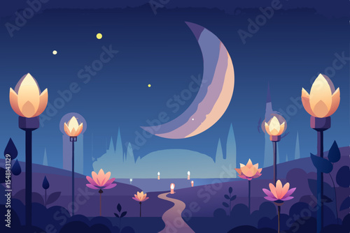 night landscape with flowers