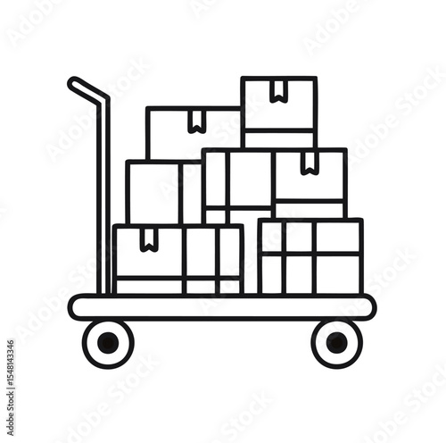 Trolley with Boxes Outline Icon – Minimal Vector Illustration on White Background